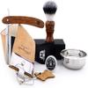 Vintage Style Men's Shaving Set with Synthetic Hair Shaving Brush,Cut Throat Razor/Barber Style Razor, Double XL Pure Leather Strop & Sharping Paste,Stainless Steel Bowl +Free Aluminum Stick view 1