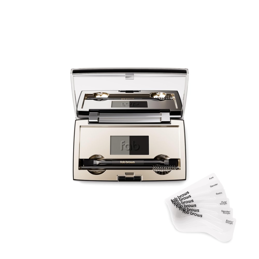 Fab Brows Duo Eyebrow Kit, Ultimate Brow Stencil Kit with Compact Powder Mirror and Eyebrow Shaper, Waterproof Eyebrow Makeup Kit Contour Palette, Eyebrow Cosmetics, (Slate/Black)