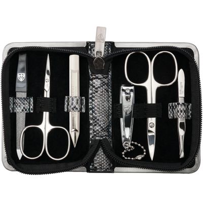 3 Swords Germany - brand quality 6 piece manicure pedicure kit set for professional finger & toe nail care with synthetic leather case - Made in Germany - snake optics