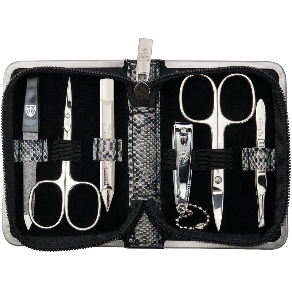 3 Swords Germany - brand quality 6 piece manicure pedicure kit set for professional finger & toe nail care with synthetic leather case - Made in Germany - snake optics