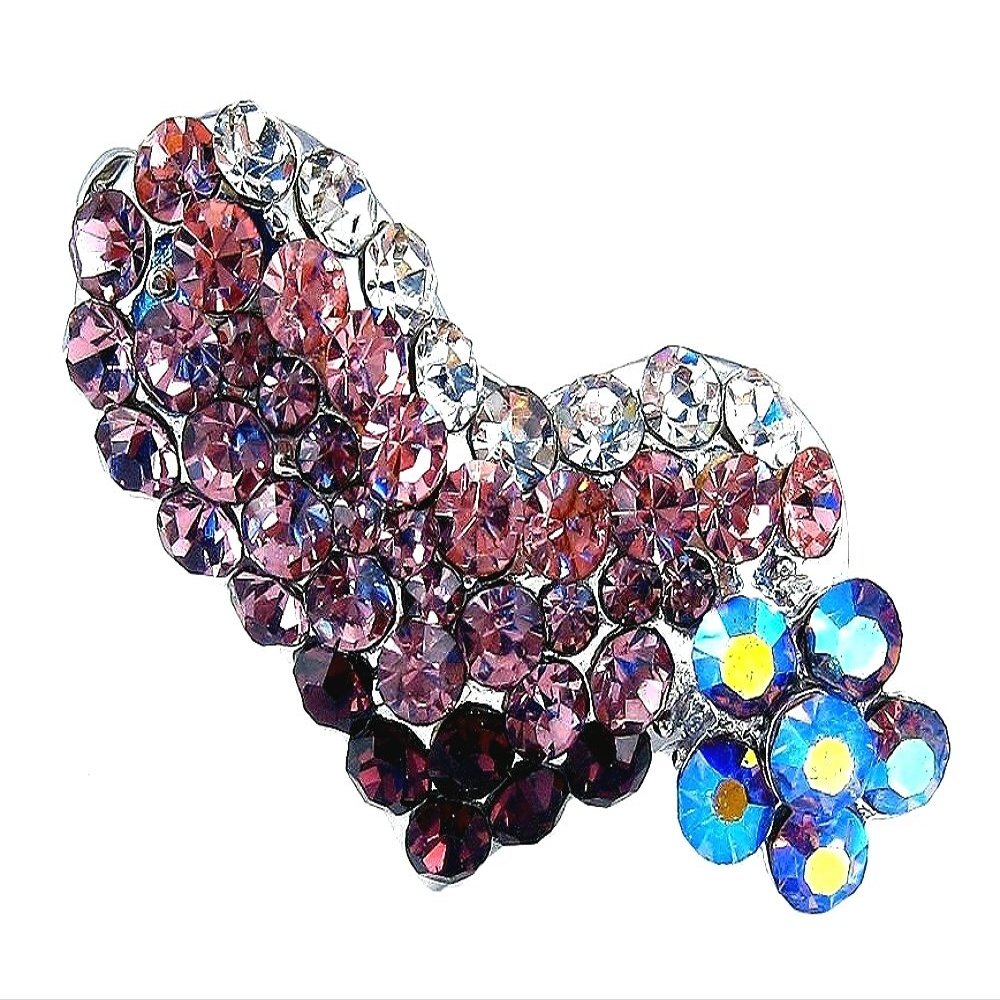 Sparkly Crystal Heart Flower Alligator Hair Clip ~ Purple