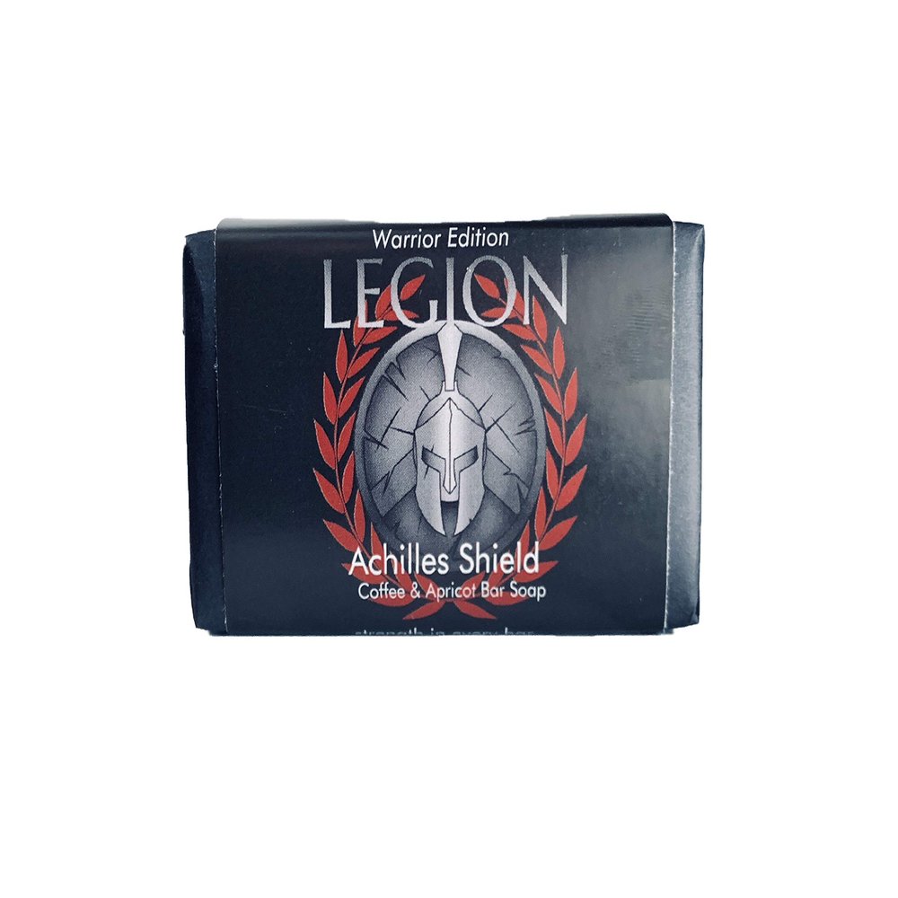 Legion Men - Achilles Shield Bar Soap - Citrus Scent - Coffee & Apricot - Made with organic ingredients and essential oils in the USA