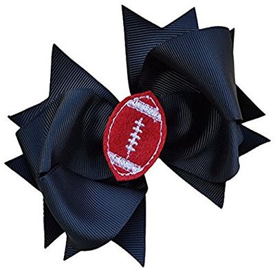 Girls Football Hair Bow 4.5 Inch Embroidered Football Team Hair Bow (Black Bow with Red Ball)