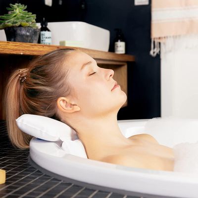 TranquilBeauty Bath Pillow, White, PVC, Pain Relief, 7 Suction Cups - Ergonomic Head & Back Support, Luxury Spa Experience, Waterproof Design, Ideal for Elderly & Children