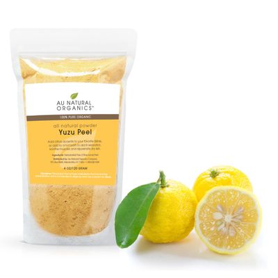Au Natural Organics Yuzu Peel Powder  Improve Blood Flow Treatment | Muscle Relaxer | Sauce Spice | Powdered Yuzu for Hair, Nails & Skin | Immune System Booster, Lemon Bath Salts | 120 gm