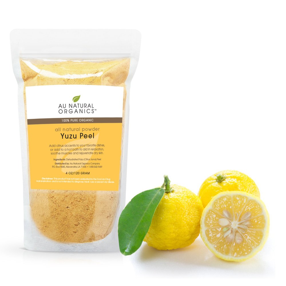 Au Natural Organics Yuzu Peel Powder  Improve Blood Flow Treatment | Muscle Relaxer | Sauce Spice | Powdered Yuzu for Hair, Nails & Skin | Immune System Booster, Lemon Bath Salts | 120 gm