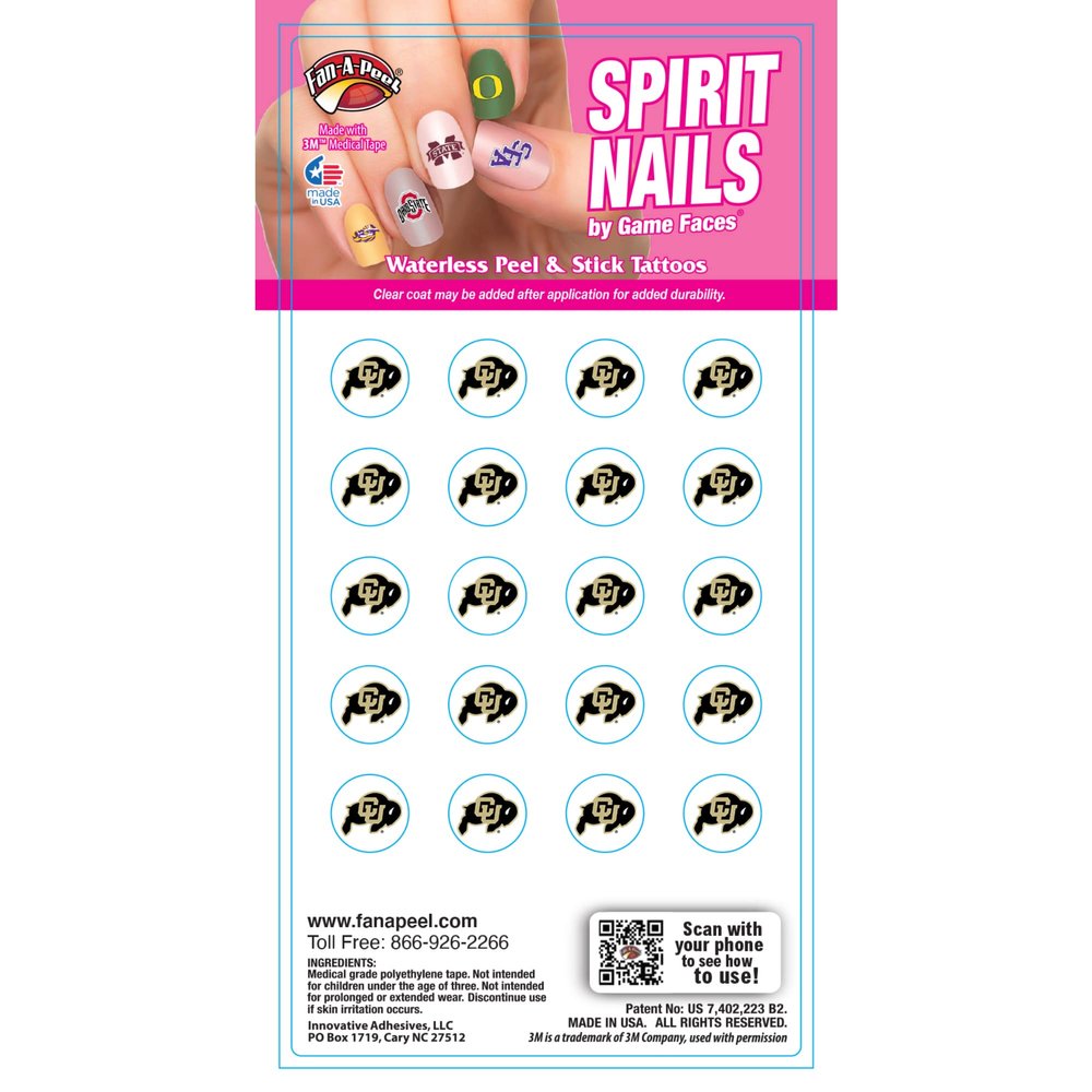 Colorado Buffaloes Waterless Fingernail & Face Tattoos