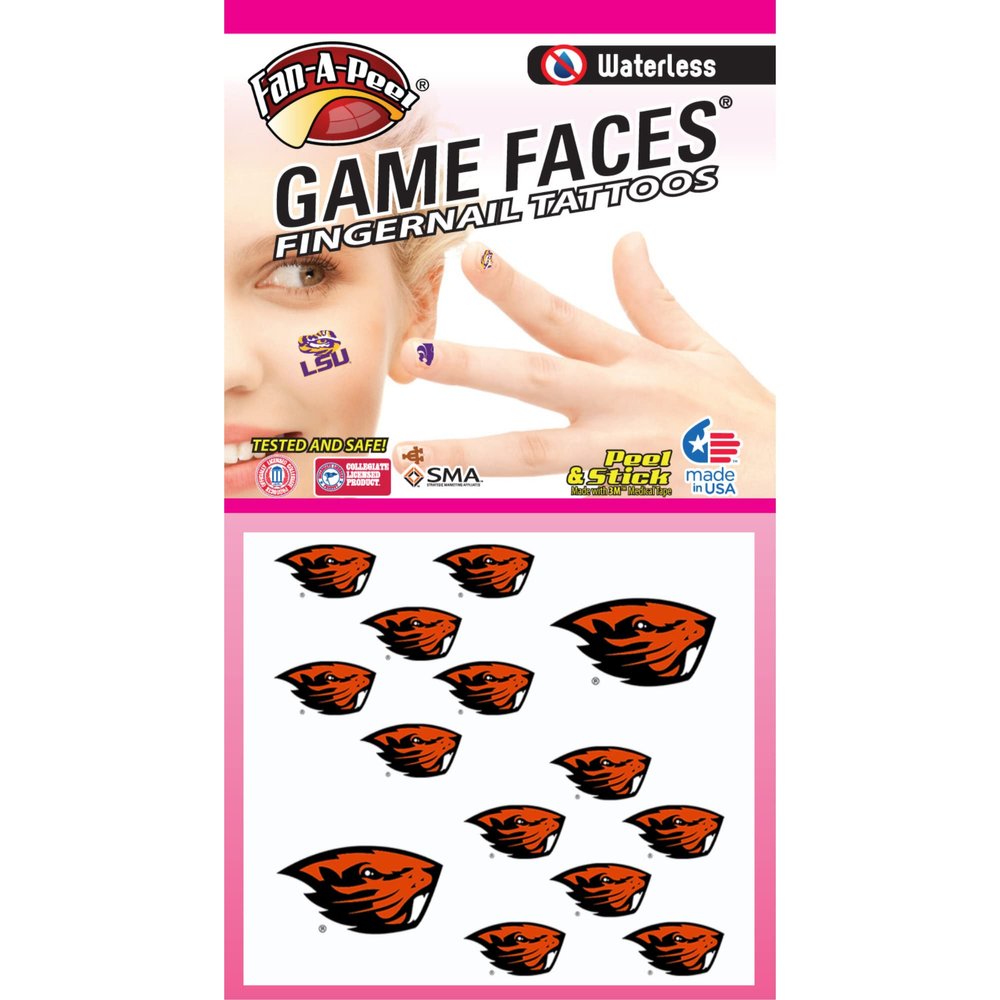 Oregon State Beavers Waterless Fingernail & Face Tattoos
