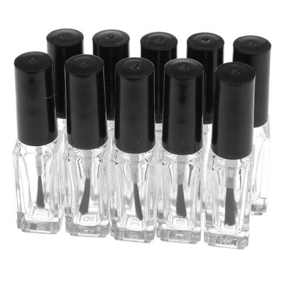 10Pcs Clear Empty Glass Nail Posh Bottle 5ml Square Shape Refillable Containers