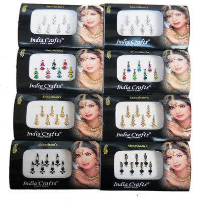 8 Packs- 56 Bindis Combo of Silver/Gold/Black/Multicolored Face Jewels Bollywood tika`