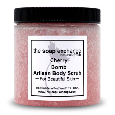 The Soap Exchange Sea Salt Body Scrub - Cherry Bomb Scent - Hand Crafted 8 fl oz / 240 ml Natural Artisan Skin Care, Shea Butter, Exfoliate, Moisturize, & Protect. Made in the USA.
