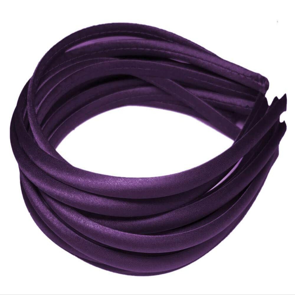 12pc Skinny Satin Headbands - 7mm wide, solid color packs (Dark Purple)