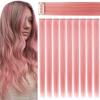 Rhyme 9 PCS Smoke Pink Hairpieces Colored Hair Extensions Clip in/on for America Girls and Women Wig Pieces Princess Party Highlight (Light Pink) view 2