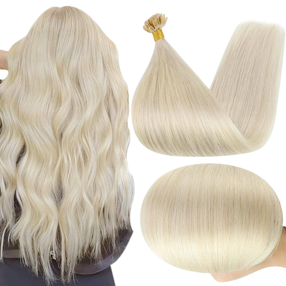Full Shine U Tip Hair Extensions Human Hair Platinum Blonde