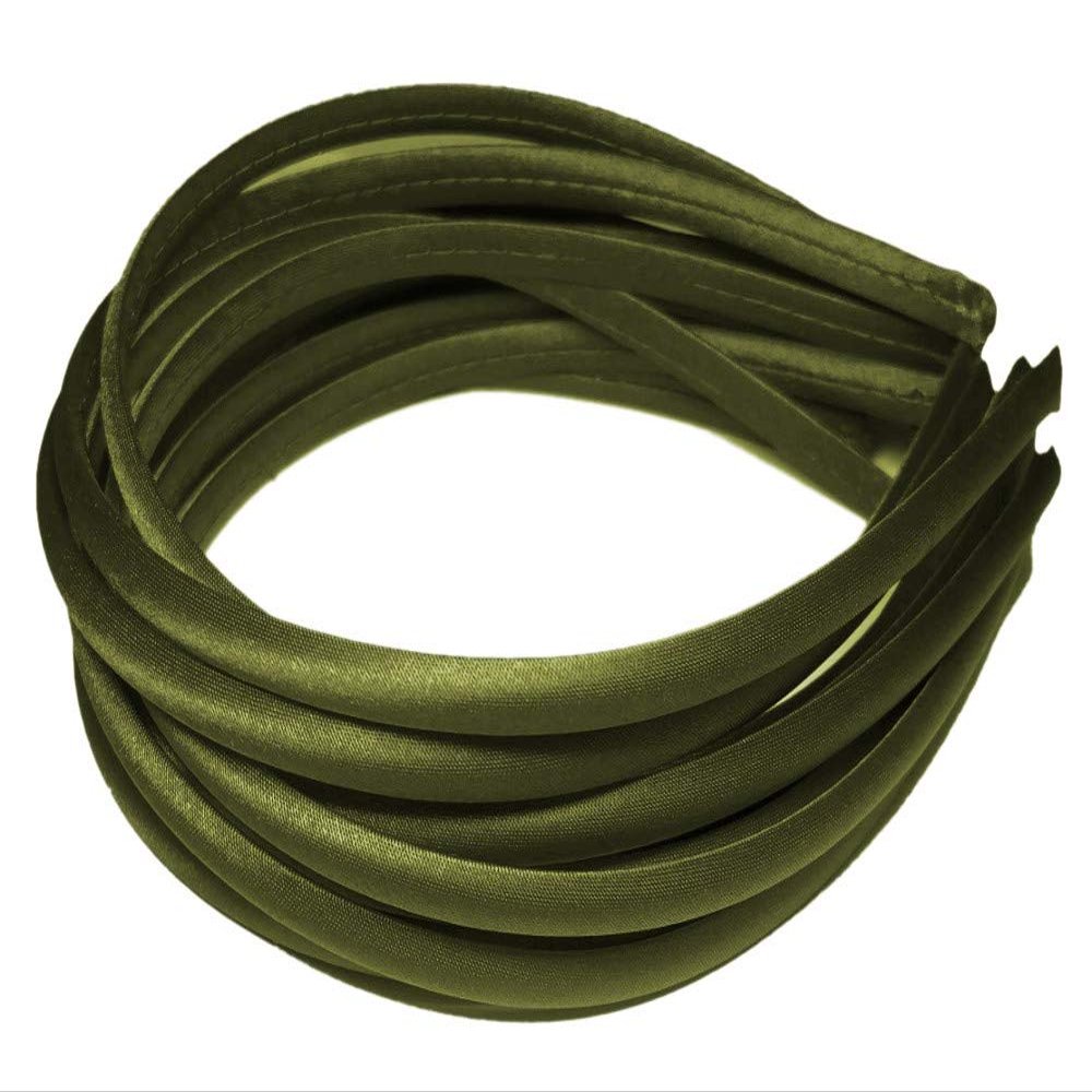 12pc Skinny Satin Headbands - 7mm wide, solid color packs (Olive Green)