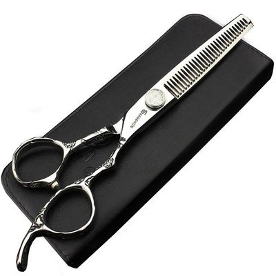 6/7/8-Inch Professional Hair Scissors Haircut Rose Pattern Hair Scissors Styling Tools Japanese Stainless Steel Scissor Set (6-in thinning scissors)