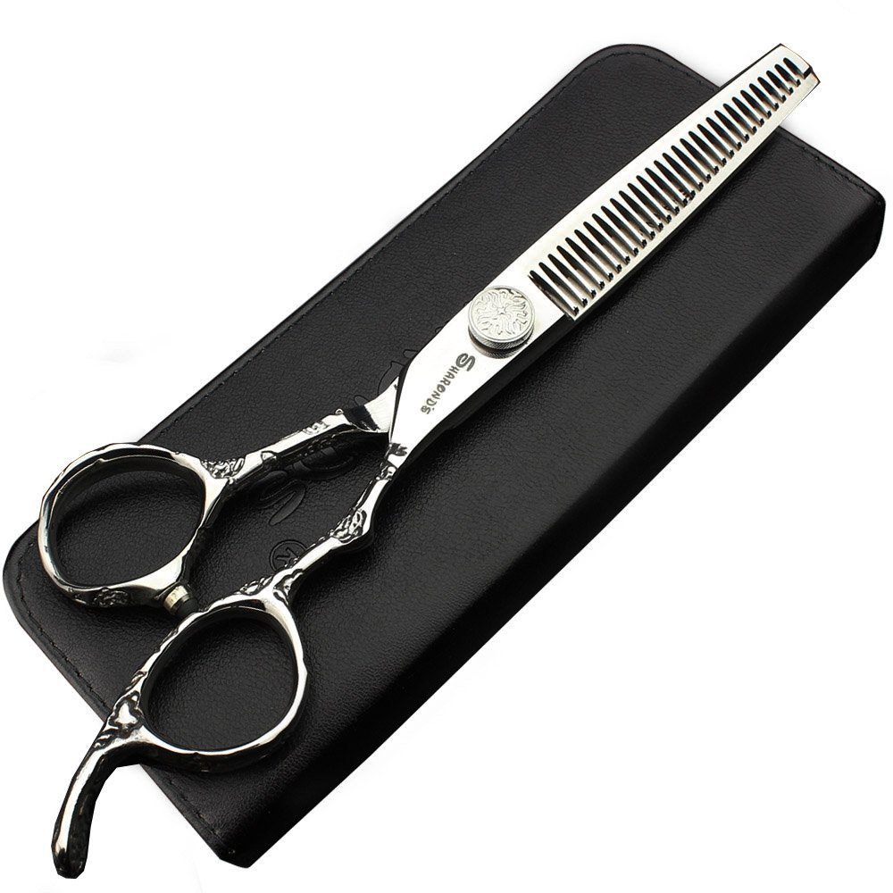 6/7/8-Inch Professional Hair Scissors Haircut Rose Pattern Hair Scissors Styling Tools Japanese Stainless Steel Scissor Set (6-in thinning scissors)