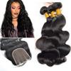 Body Wave Brazilian Virgin Hair 3 Bundles With Lace Closure 100% Human Hair Weave Bundles Natural Color Remy Hair -202224+16inch view 1