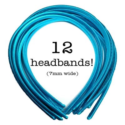 12pc Skinny Satin Headbands - 7mm wide, solid color packs (Turquoise)