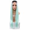 NEWPECK Women Silky Synthetic Wig Girls Cosplay Remy Hair Real Straight Long Black Gradient Color (Cyan) view 1