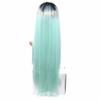 NEWPECK Women Silky Synthetic Wig Girls Cosplay Remy Hair Real Straight Long Black Gradient Color (Cyan) view 4