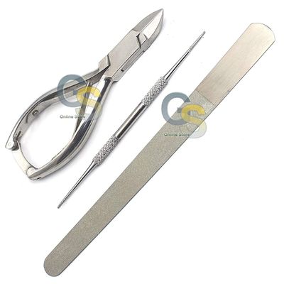G.S PROFESSIONAL HEAVY DUTY INGROWN TOE NAIL NIPPERS 4.5" ONE TOE NAIL FILE AND ONE SAINDED NAIL FILE PERFECT TOOLS FOR NAIL CARE MADE OF HIGH GRADE STAINLESS STEEL