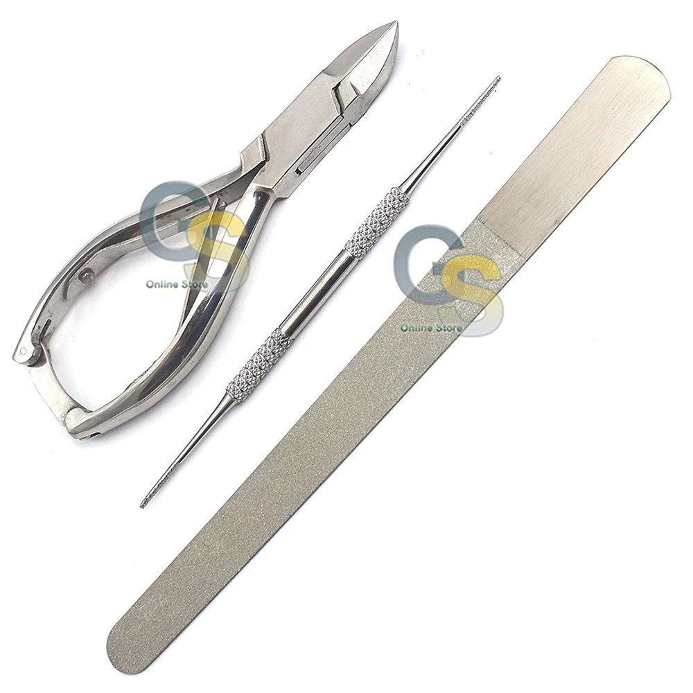 G.S PROFESSIONAL HEAVY DUTY INGROWN TOE NAIL NIPPERS 4.5" ONE TOE NAIL FILE AND ONE SAINDED NAIL FILE PERFECT TOOLS FOR NAIL CARE MADE OF HIGH GRADE STAINLESS STEEL