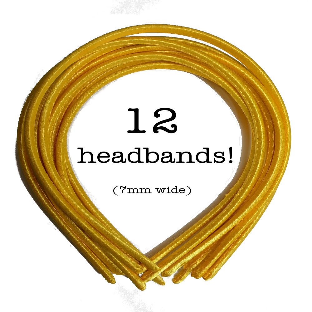 12pc Skinny Satin Headbands - 7mm wide, solid color packs (Bright Yellow)