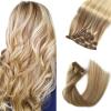 Labetti Clip in Human Hair Extensions with Blonde Highlights 7 Pieces 70g Silky Straight Weft Remy Real Hair (20 inches, #27-613) view 1