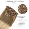 Labetti Clip in Human Hair Extensions with Blonde Highlights 7 Pieces 70g Silky Straight Weft Remy Real Hair (20 inches, #27-613) view 2