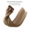 Labetti Clip in Human Hair Extensions with Blonde Highlights 7 Pieces 70g Silky Straight Weft Remy Real Hair (20 inches, #27-613) view 4