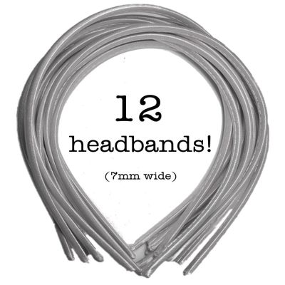 12pc Skinny Satin Headbands - 7mm wide, solid color packs (Light Grey)