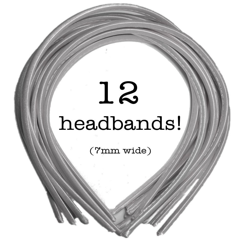 12pc Skinny Satin Headbands - 7mm wide, solid color packs (Light Grey)