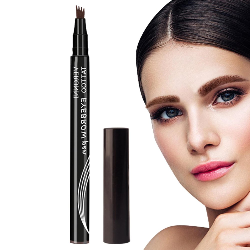 4-Forked Eyebrow Pencil Waterproof & Long-Lasting - Microblading Pen For Natural Hair-Like Brows, Dual-Ended With Precision Brush (Coffee Brown)