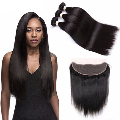 Hairticket 3 Bundles + 13x4 Lace Frontal Straight Virgin Malaysian Hair Natural Color / 24 24 24 Frontal 20