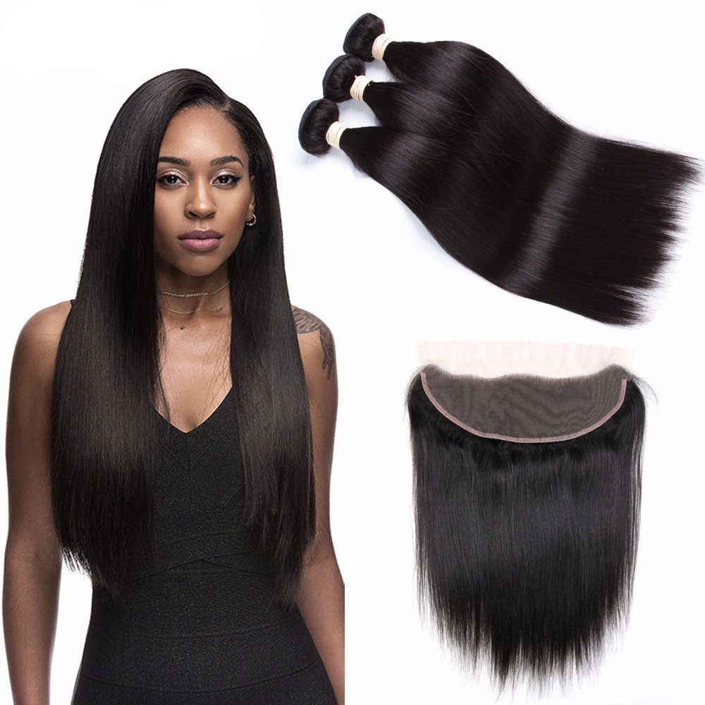 Hairticket 3 Bundles + 13x4 Lace Frontal Straight Virgin Malaysian Hair Natural Color / 24 24 24 Frontal 20