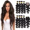 Hairticket 4 Bundles + Closure Body Wave Virgin Brazilian Hair #1B / 20 22 24 26 with 20 / Three Part view 1