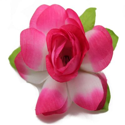 Hawaii Luau Party Artificial Fabric Gardenia Hair Clips Hot Pink Edge 4 Pack