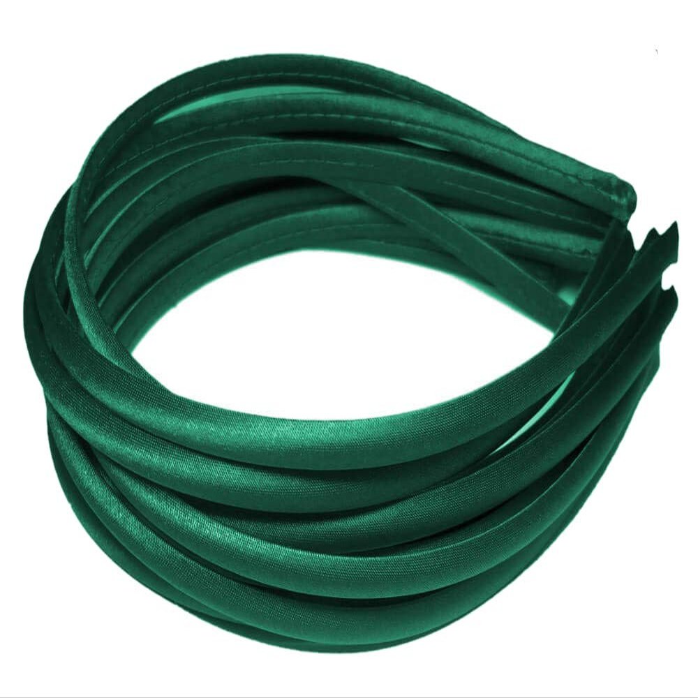12 Skinny Satin Headbands - 7mm wide, solid color pack in Hunter Green