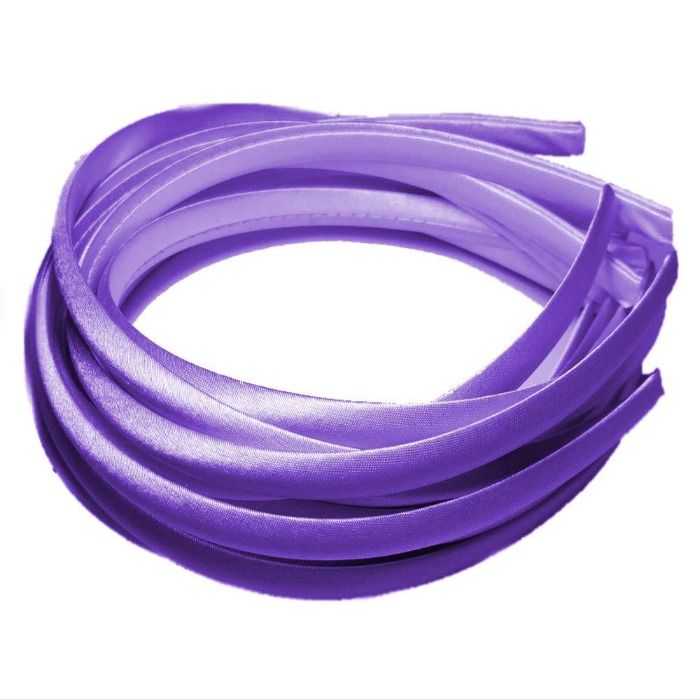 12pc Skinny Satin Headbands - 7mm wide, solid color packs (Lavender)