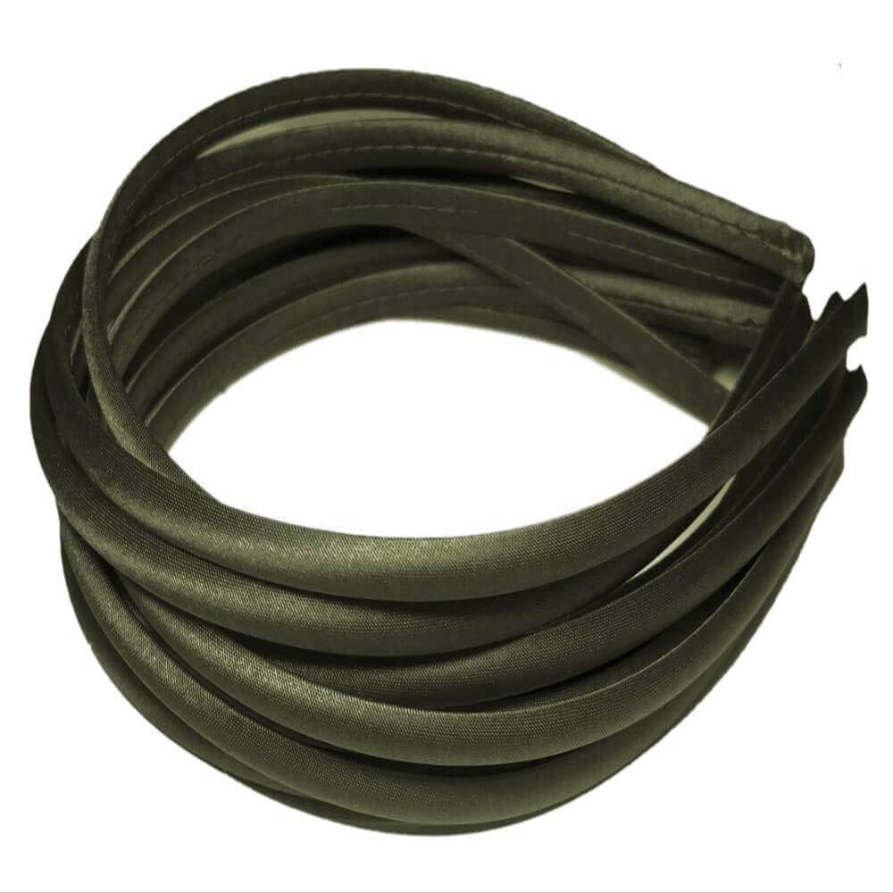 12pc Skinny Satin Headbands - 7mm wide, solid color packs (Brown)