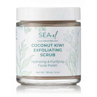 Sea El Coconut Kiwi Exfoliating Face Scrub Hydrating Calming & Purifying Anti Aging Exfoliator - Bamboo Pumice & Green Tea Detoxifying Exfoliant Facial Cleanser & Polish for Women & Men - 4 Oz