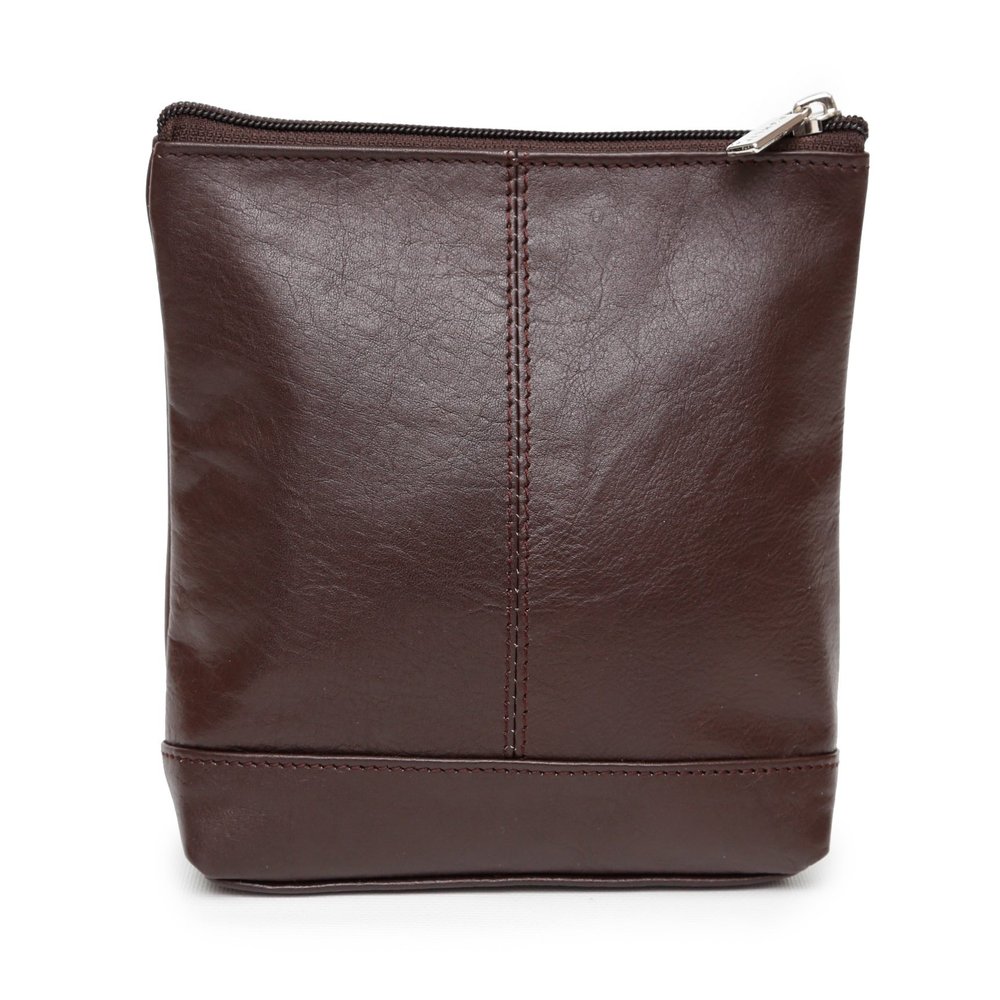Ashlin Genuine Cowhide Leather with Top zipper closure Large Cosmetic Bag, Dark Brown
