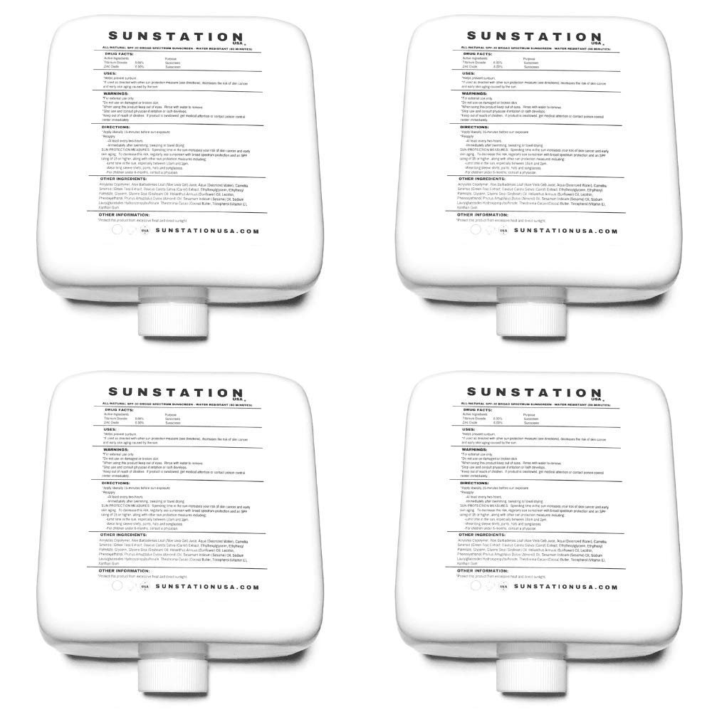 (4 Pack) Sunscreen Refill - SPF 30 Broad Spectrum 100% All-Natural, Eco-Friendly Sunscreen (by Sunstation USA)