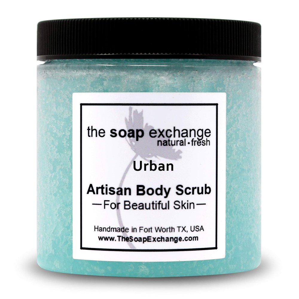 The Soap Exchange Sea Salt Body Scrub - Urban Scent - Hand Crafted 8 fl oz / 240 ml Natural Artisan Skin Care, Shea Butter, Exfoliate, Moisturize, & Protect. Made in the USA.
