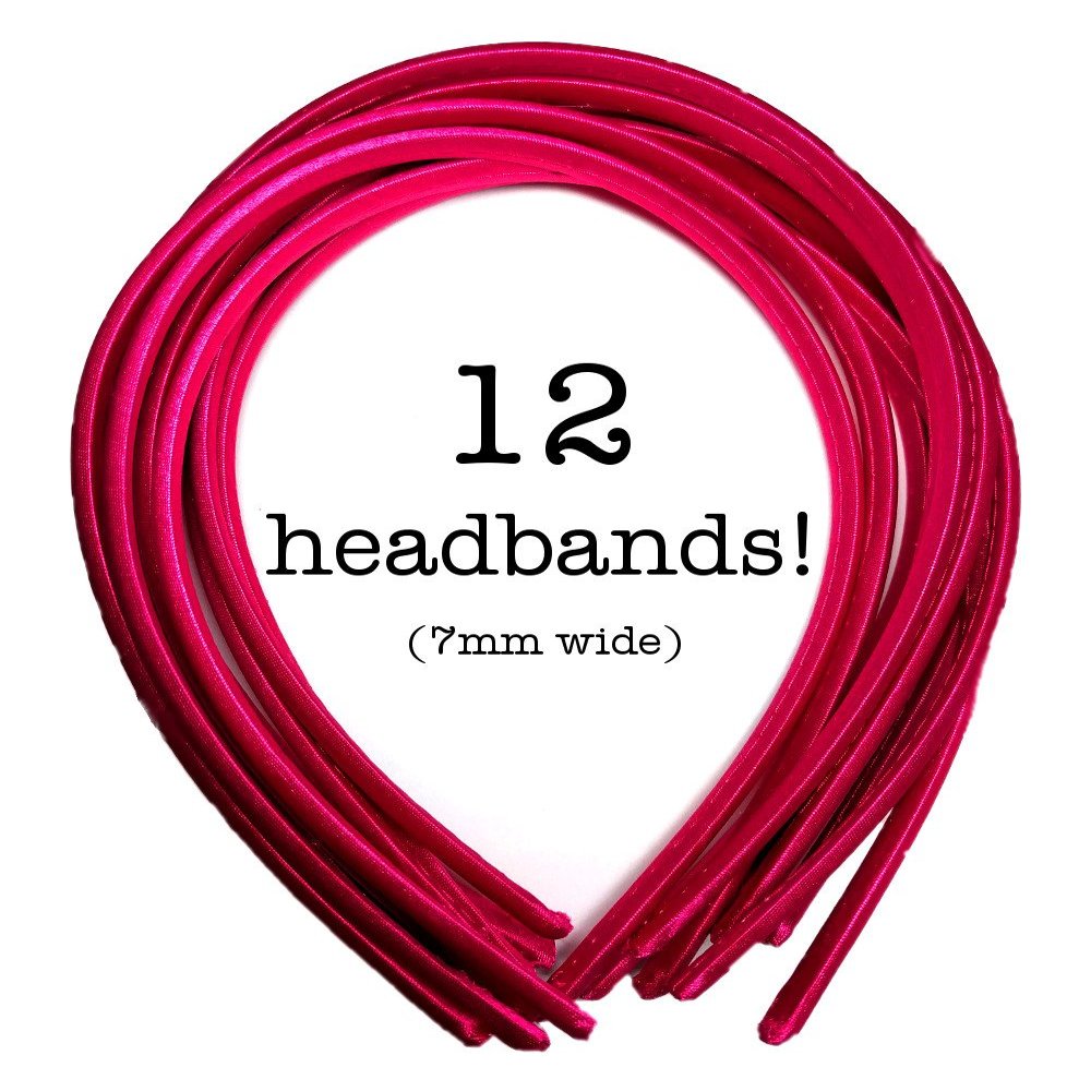 12pc Skinny Satin Headbands - 7mm wide, solid color packs (Hot Pink)