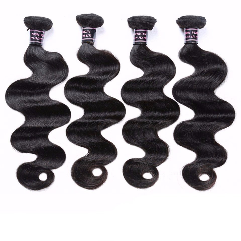 Hairticket 4 Bundles Body Wave Virgin Malaysian Hair Natural Color / 16inches