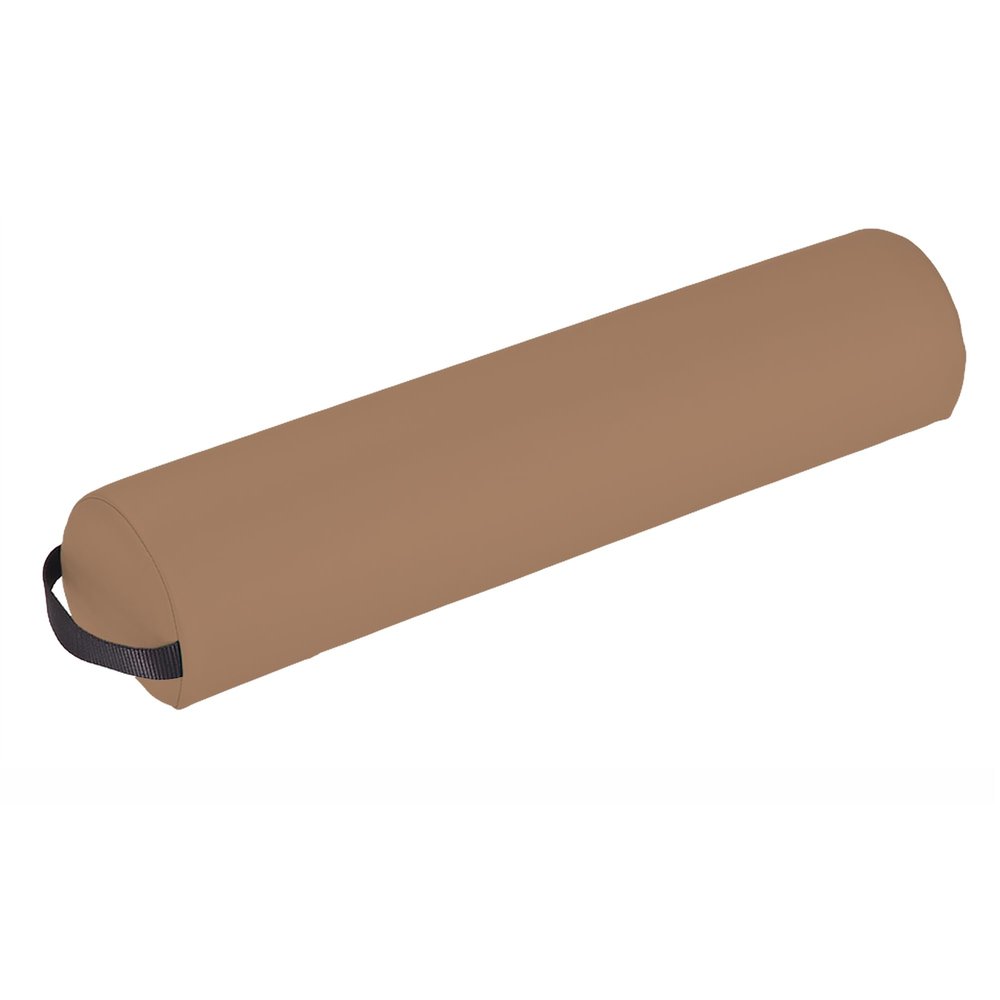 EarthLite Massage Bolster Pillow 3/4 Round  Durable, Easy to Clean 100% PU Upholstery incl. Strap Handle/Professional Quality CFC-Free/Back Pain Relief, Latte