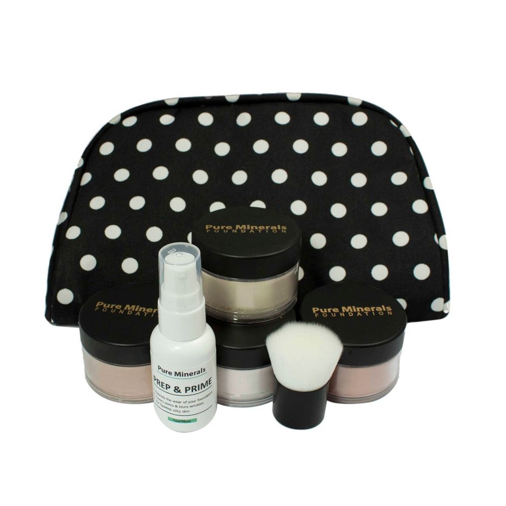 Pure Minerals Foundation Loose Powder 8g Sifter Jar- Choose Color,free of Harmful Ingredients (Compare to Bare Minerals Matte and Original or Mac Makeup) Gift Set (Golden Tan Matte Foundation)