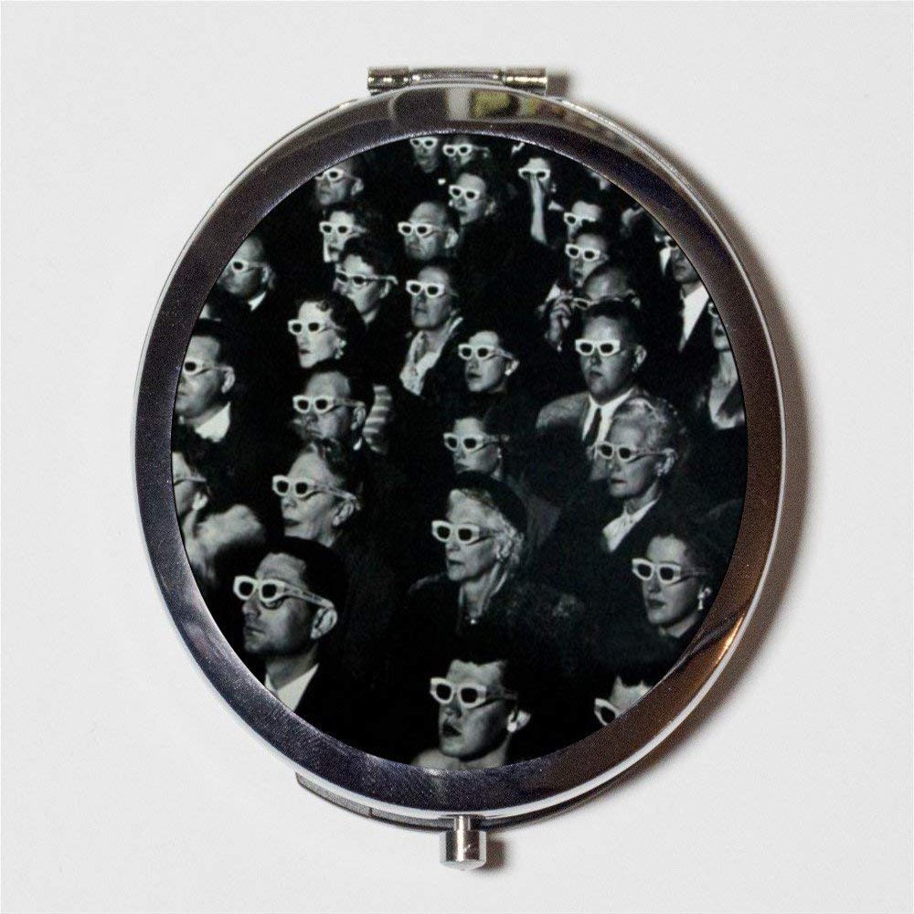 3D Glasses Compact Mirror Retro Movie Theater Kitsch Pocket Size for Makeup Cosmetics